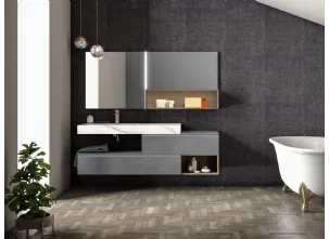 Mobile da Bagno sospeso in laccato metallico piombo Lapis 06 di Birex