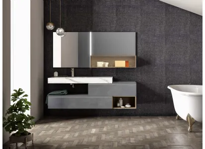 Mobile da Bagno sospeso in laccato metallico piombo Lapis 06 di Birex