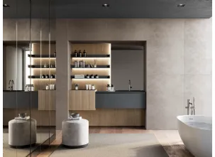 Mobile da Bagno sospeso in fenix grigio bromo e canneté rovere visone Facto 01 di Birex