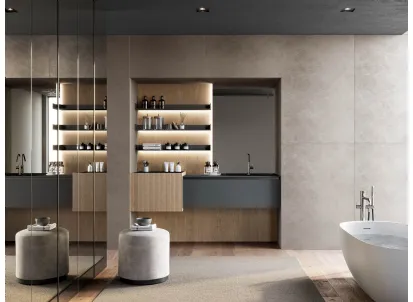 Mobile da Bagno sospeso in fenix grigio bromo e canneté rovere visone Facto 01 di Birex