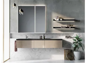 Mobile da Bagno sospeso Gola Up 07 in laccato metallico nichel di Birex