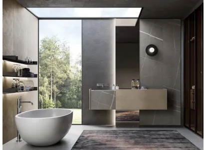 Mobile da Bagno sospeso in laccato metallico nichel e gres Senda grigio Major 05 di Birex